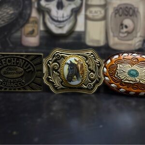 Vintage Western Belt Buckle Lot (3) | Tony Lama, Horse Porcelain, Beech-Nut